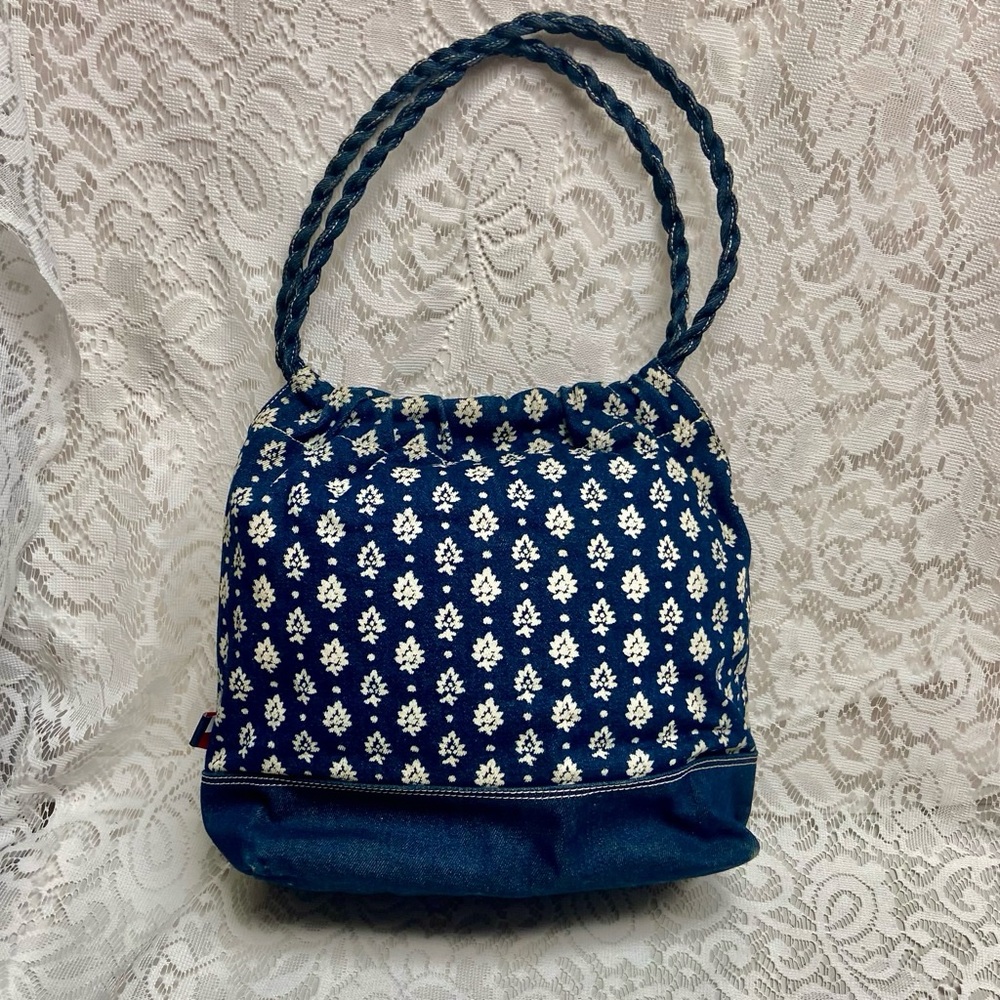 Vintage, Tommy Hilfiger Blue, Floral Denim Shoulder Bag 12in x 11in x 5in